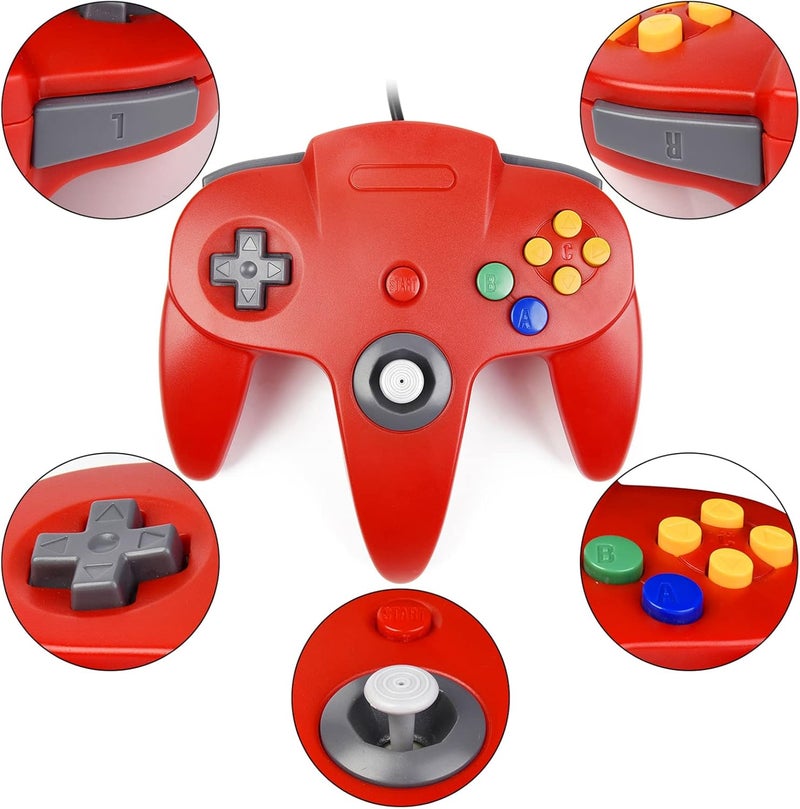 miadore 4 Pack Classic N64 Controller, Wired N64 Controllers with Upgraded Joystick (Non PC USB Version)(Red/Blue/Clear Green/Clear Blue) - Image 2
